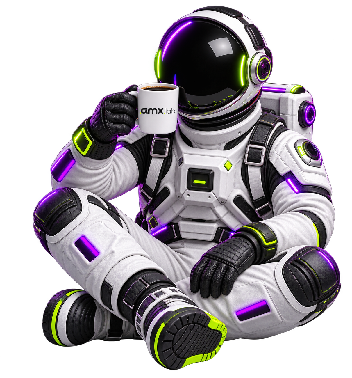 Astronauta tomando um café